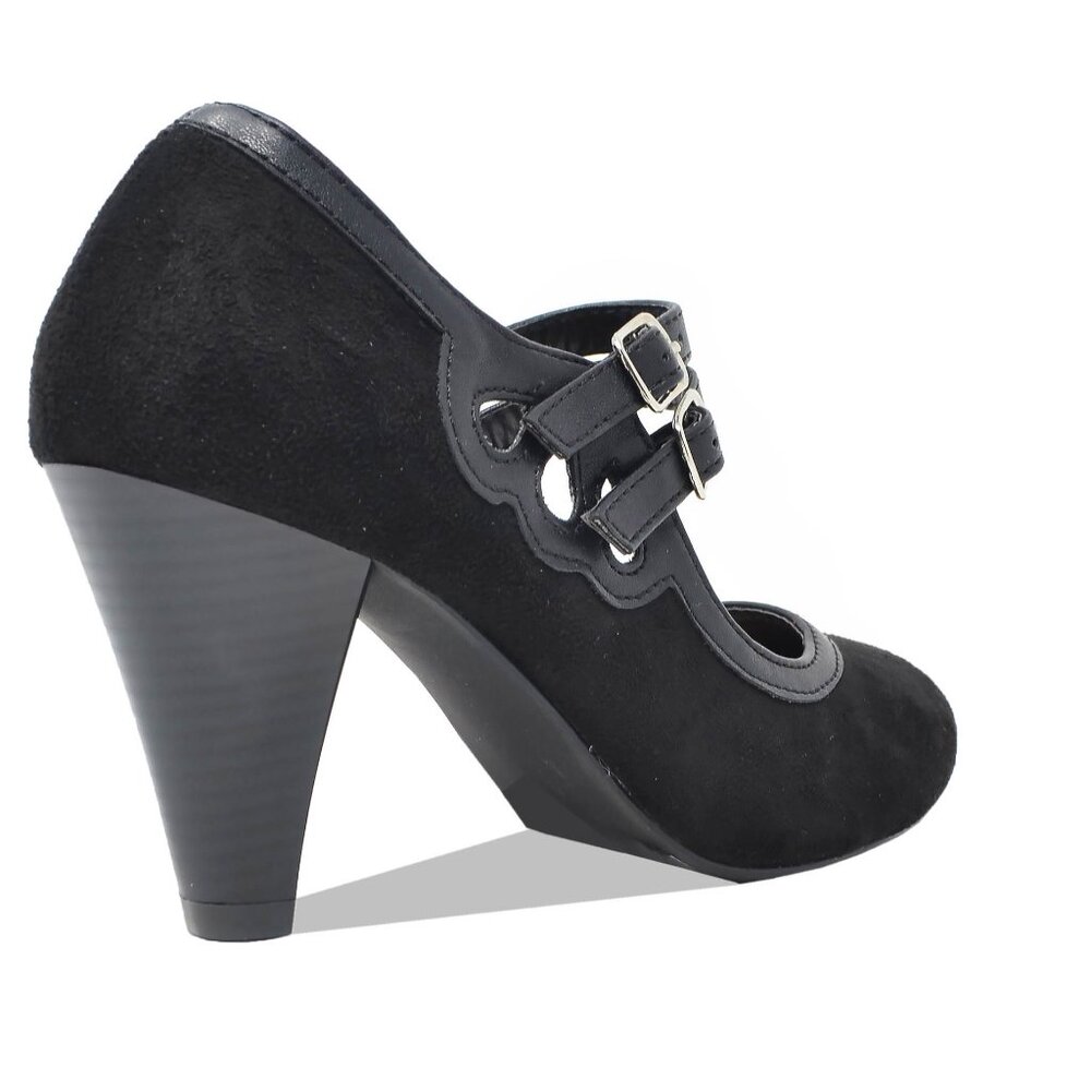 Chase & Chloe Women's Round Toe Mid Heel With Two Straps - Picture 3 of 5